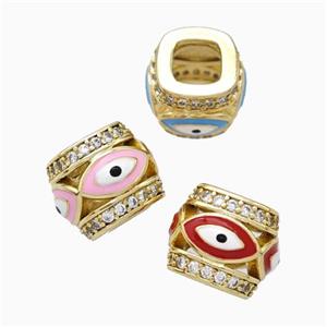 Copper Barrel Beads Pave Zirconia Enamel Eye Large Hole Gold Plated Mixed, approx 10-12mm, 5mm hole [FN45723]