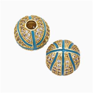 Copper Basketball Beads Pave Zirconia Teal Enamel Round Sport Gold Plated, approx 11.5mm, 3mm hole [FN45728]