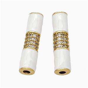 Copper Tube Beads Micropave Zirconia White Enamel White Enamel Gold Plated, approx 5-20mm [FN45732]