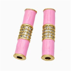 Copper Tube Beads Micropave Zirconia Pink Enamel White Enamel Gold Plated, approx 5-20mm [FN45733]