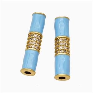 Copper Tube Beads Micropave Zirconia Turqblue Enamel White Enamel Gold Plated, approx 5-20mm [FN45734]