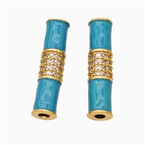 Copper Tube Beads Micropave Zirconia Teal Enamel White Enamel Gold Plated, approx 5-20mm [FN45735]