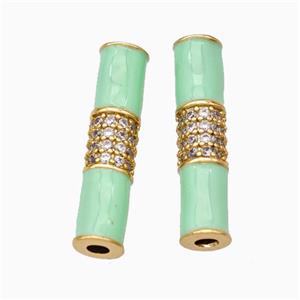 Copper Tube Beads Micropave Zirconia Green Enamel White Enamel Gold Plated, approx 5-20mm [FN45736]