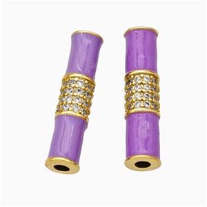 Copper Tube Beads Micropave Zirconia Lavender Enamel White Enamel Gold Plated, approx 5-20mm [FN45737]