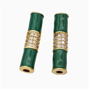 Copper Tube Beads Micropave Zirconia Green Enamel White Enamel Gold Plated, approx 5-20mm [FN45738]