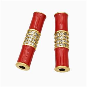 Copper Tube Beads Micropave Zirconia Red Enamel White Enamel Gold Plated, approx 5-20mm [FN45739]