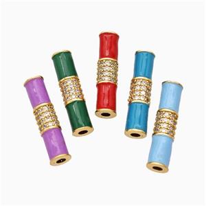 Copper Tube Beads Micropave Zirconia Enamel White Enamel Gold Plated Mixed, approx 5-20mm [FN45740]