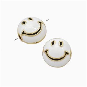 Copper Emoji Beads White Enamel Smileface Gold Plated, approx 6-10mm [FN45741]