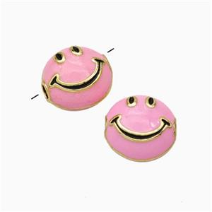 Copper Emoji Beads Pink Enamel Smileface Gold Plated, approx 6-10mm [FN45742]