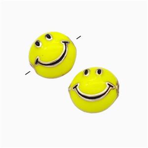 Copper Emoji Beads Yellow Enamel Smileface Gold Plated, approx 6-10mm [FN45744]