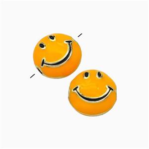 Copper Emoji Beads Orange Enamel Smileface Gold Plated, approx 6-10mm [FN45745]