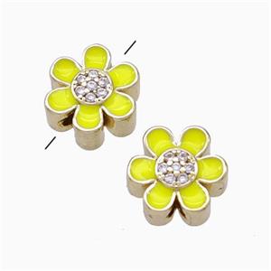 Copper Flower Beads Micropave Zirconia Yellow Enamel Gold Plated, approx 10mm [FN45751]