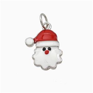 Christmas Santa Claus Charms Copper Pendant White Red Enamel Platinum Plated, approx 11-13mm [FN45755]