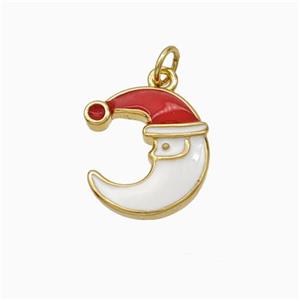 Christmas Santa Claus Copper Moon Pendant White Red Enamel Gold Plated, approx 11-13mm [FN45756]