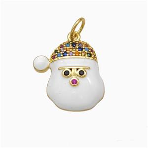 Christmas Santa Claus Charms Copper Pendant Pave Zirconia White Enamel Gold Plated, approx 13-15mm [FN45760]
