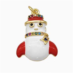 Christmas Snowman Charms Copper Pendant Pave Zirconia White Red Enamel Gold Plated, approx 14-18mm [FN45761]