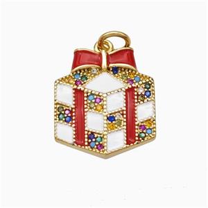 Christmas Gift Charms Copper Pendant Pave Zirconia White Red Enamel Gold Plated, approx 15-17mm [FN45762]