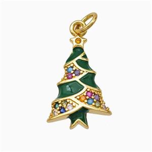 Christmas Tree Charms Copper Pendant Micropave Zirconia Green Enamel Gold Plated, approx 11-18mm [FN45771]