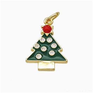 Christmas Tree Charms Copper Pendant Micropave Zirconia Green Enamel Gold Plated, approx 12-15mm [FN45772]