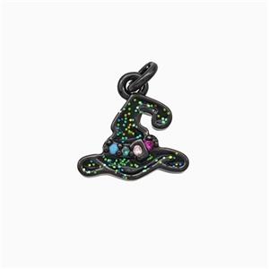 Halloween Hat Charms Copper Pendant Pave Zirconia Black Enamel Black Plated, approx 8-11mm [FN45784]