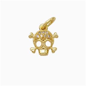 Halloween Skull Charms Copper Pendant Pave Zirconia Gold Plted, approx 9mm [FN45791]