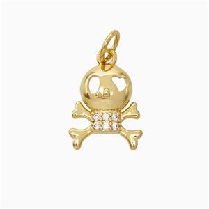 Halloween Skull Charms Copper Pendant Pave Zirconia Gold Plated, approx 10-12mm [FN45792]