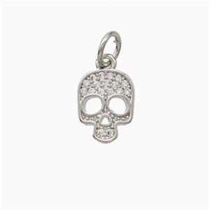 Halloween Skull Charms Copper Pendant Pave Zirconia Platinum Plated, approx 7.5-10mm [FN45793]