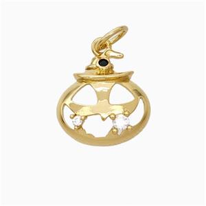 Halloween Pumpkin Charms Copper Pendant Micro Pave Zirconia Gold Plated, approx 12-13mm [FN45795]