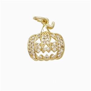 Halloween Pumpkin Charms Copper Pendant Micro Pave Zirconia Gold Plated, approx 13mm [FN45796]