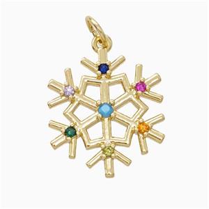Christmas Snowflake Charms Copper Pendant Pave Zirconia Gold Plated, approx 18mm [FN45797]