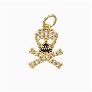 Halloween Skull Charms Copper Pendant Pave Zirconia Gold Plated, approx 11-12mm [FN45798]