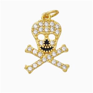 Halloween Skull Charms Copper Pendant Pave Zirconia Gold Plated, approx 14-16mm [FN45799]