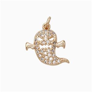 Halloween Ghost Charms Copper Pendant Pave Zirconia Rose Gold, approx 13mm [FN45802]