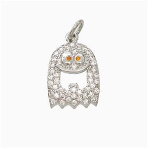 Halloween Ghost Charms Copper Pendant Pave Zirconia Platinum Plated, approx 11-14mm [FN45804]