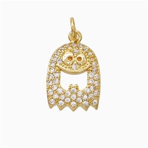 Halloween Ghost Charms Copper Pendant Pave Zirconia Gold Plated, approx 11-14mm [FN45805]