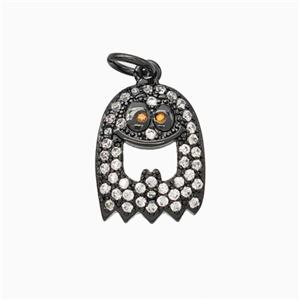 Halloween Ghost Charms Copper Pendant Pave Zirconia Black Plated, approx 11-14mm [FN45806]