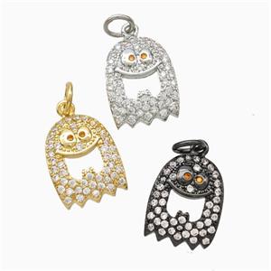 Halloween Ghost Charms Copper Pendant Pave Zirconia Mixed, approx 11-14mm [FN45807]
