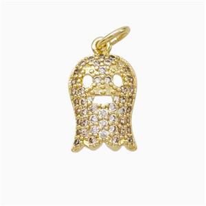 Halloween Ghost Charms Copper Pendant Pave Zirconia Gold Plated, approx 9-14mm [FN45813]