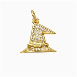 Halloween Hat Charms Copper Pendant Pave Zirconia Gold Plated, approx 12-14mm [FN45815]