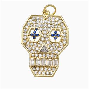 Halloween Skull Charms Copper Pendant Pave Zirconia Gold Plated, approx 18-25mm [FN45816]
