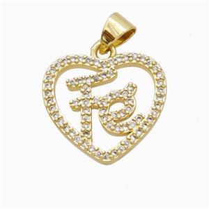 Copper Heart Pendant Pave Zirconia Fe Gold Plated, approx 17mm [FN45837]