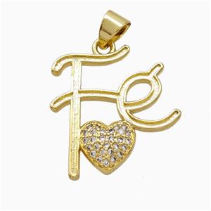 Copper Heart Pendant Pave Zirconia Fe Gold Plated, approx 20mm [FN45838]