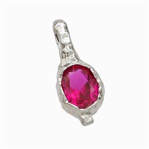 Copper Oval Pendant Pave Fuchsia Zirconia Platinum Plated, approx 8-19mm [FN45839]