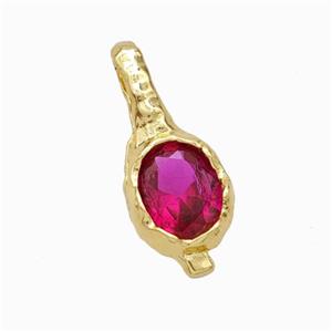 Copper Oval Pendant Pave Fuchsia Zirconia Gold Plated, approx 8-19mm [FN45840]
