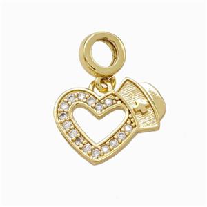 Copper Heart Pendant Micropave Zirconia Gold Plated, approx 12-16mm, 8mm [FN45844]