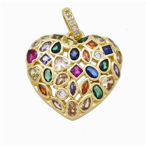 Copper Heart Pendant Micropave Multicolor Zirconia Gold Plated, approx 20mm [FN45845]