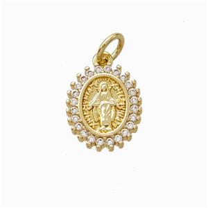 Virgin Mary Charms Copper Pendant Pave Zirconia Gold Plated, approx 10-12mm [FN45846]