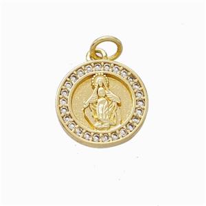 Virgin Mary Charms Copper Pendant Pave Zirconia Gold Plated, approx 13.5mm [FN45848]