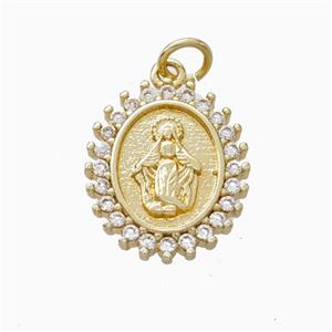 Virgin Mary Charms Copper Pendant Pave Zirconia Gold Plated, approx 14-17mm [FN45849]