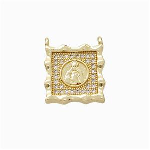 Virgin Mary Charms Copper Pendant Micropave Zirconia Square 2loops Gold Plated, approx 14mm [FN45853]